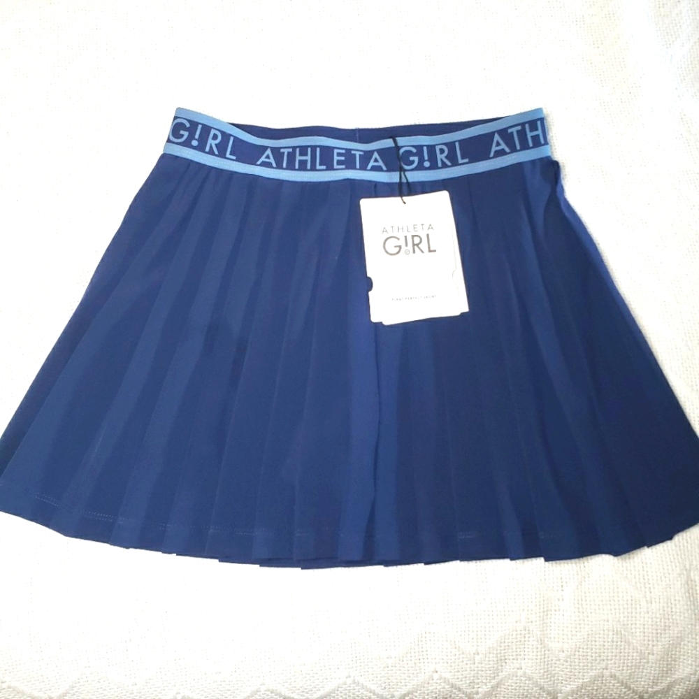 NEW Athleta Girls 12 Lg Navy Blue School Pleat Perfect Skort Mini Tennis Skirt